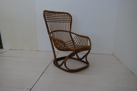 Pair of 4 Vintage Italian Tito Agnoli Rattan Chairs 1950s