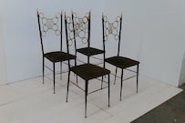 Mid Century Italian Set of 4 Chairs and Marble Table 1980s