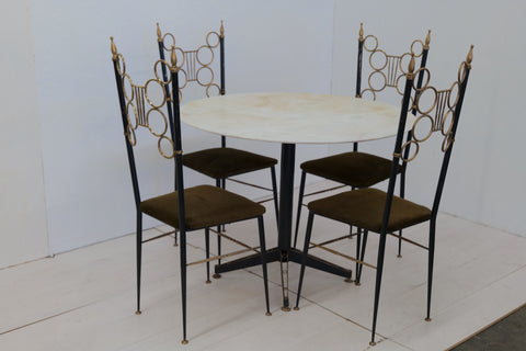 Mid Century Italian Set of 4 Chairs and Marble Table 1980s