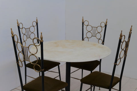 Mid Century Italian Set of 4 Chairs and Marble Table 1980s