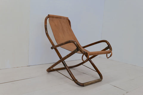 Vintage Italian Leather and Wood Rocking Chair 1960s