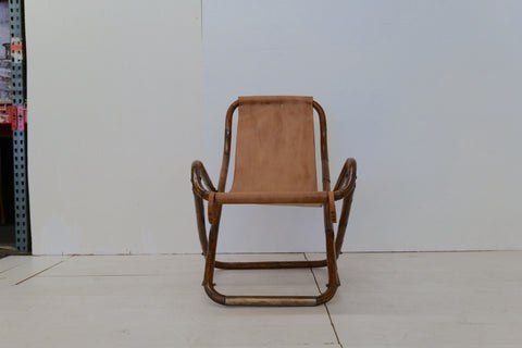 Vintage Italian Leather and Wood Rocking Chair 1960s