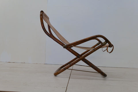 Vintage Italian Leather and Wood Rocking Chair 1960s