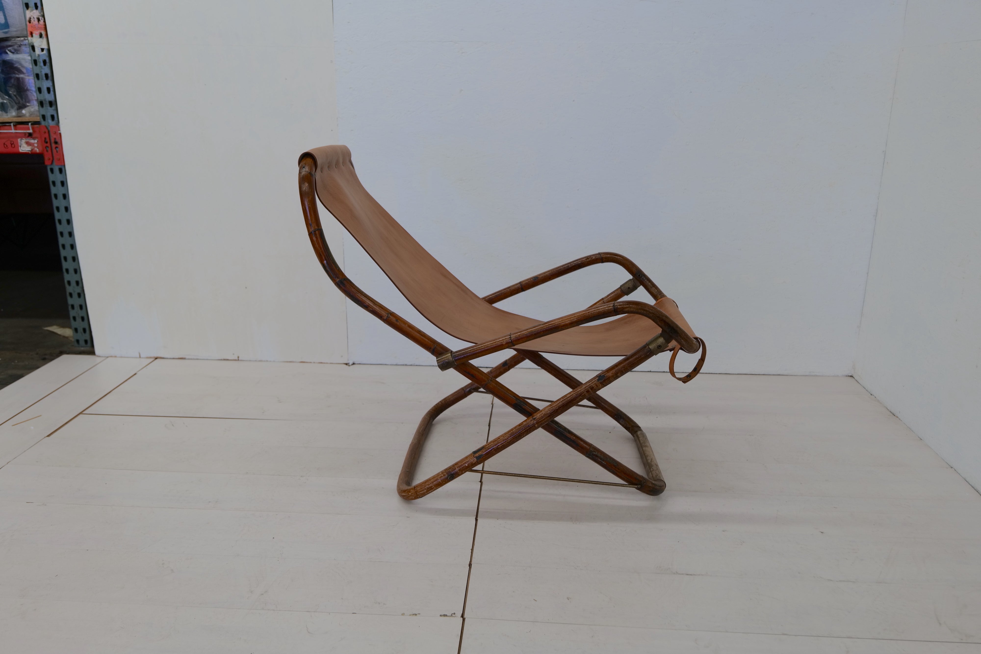 Vintage Italian Leather and Wood Rocking Chair 1960s