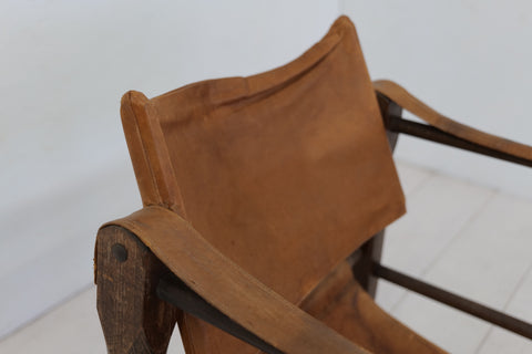 Vintage Italian Leather and Wood Safari Chair 1970s