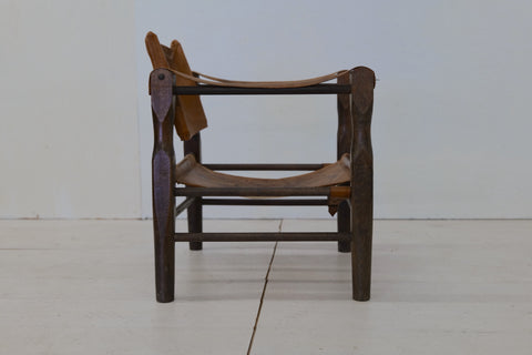 Vintage Italian Leather and Wood Safari Chair 1970s