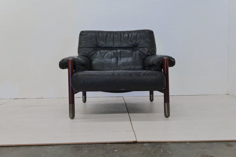 Black Midcentury Lounge Chair with Ottoman Model "Sella" by Carlo de Carli