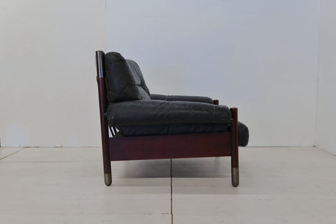 Black Midcentury Lounge Chair with Ottoman Model "Sella" by Carlo de Carli