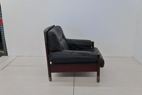 Black Midcentury Lounge Chair with Ottoman Model "Sella" by Carlo de Carli