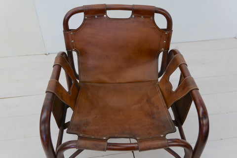 Vintage safari armchair in bamboo and leather by Tito Agnoli for Bonacina 1960s