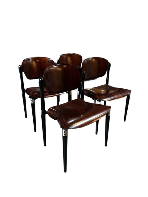 Set of 4 Rosewood and Black Lacquered "S83" Side Chairs by E.Gerli for Tecno