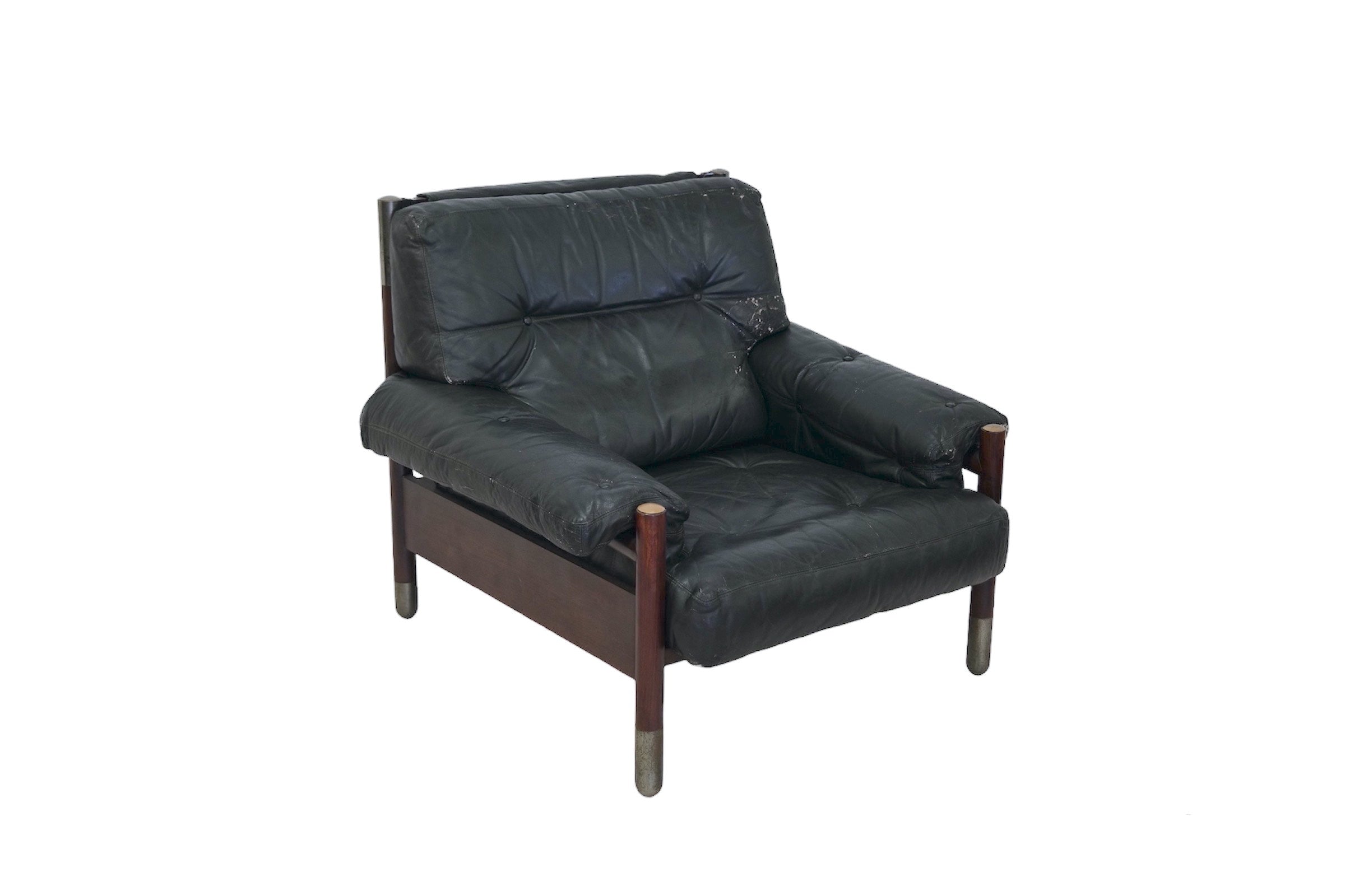Black Midcentury Lounge Chair with Ottoman Model 
