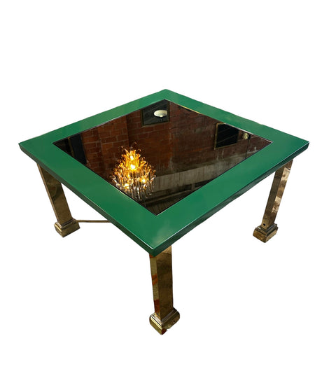 Mid Century Italian Green and Brass Coffee Table 1980s by Sergio Bucci