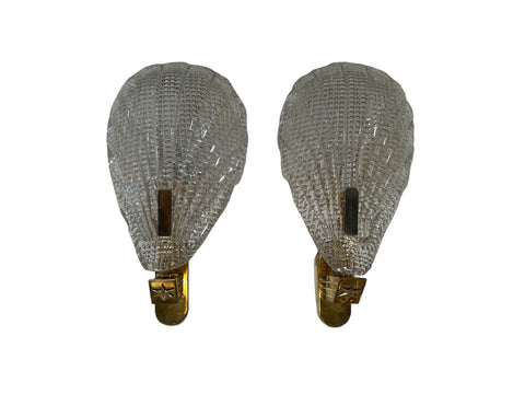 Pair of 2 Mid Century Italian Murano and Brass Sconces 1960