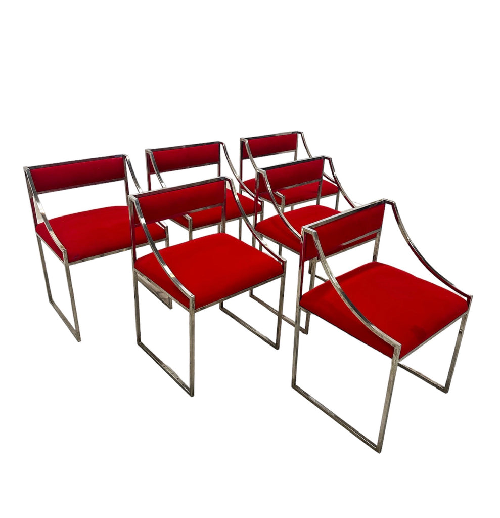 Red and discount chrome dining chairs