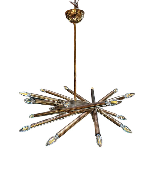 Mid Century Italian Stilnovo Orbit Chandelier Brass, Italy, 1955