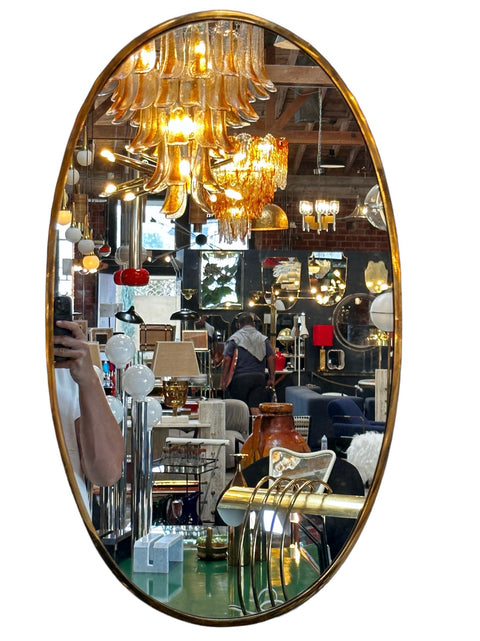 Vintage Italian Oval Brass Wall Mirror 1980s