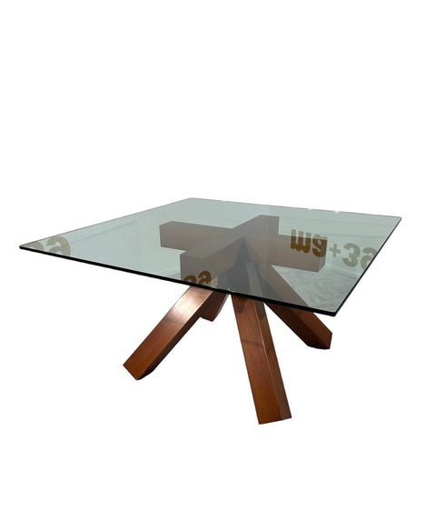 Vintage Italian Nutwood and Glass Dining Table La Rotonda by Mario Bellini for Cassina 1970s