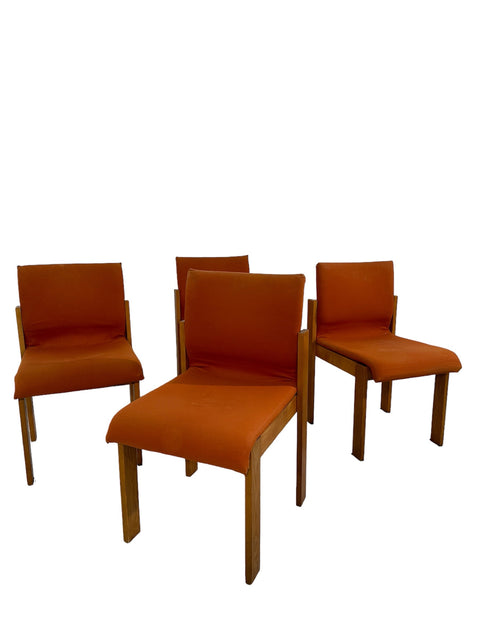 Set of 4 Unique Wood Dining Chairs By F.lli Saporiti 1960s
