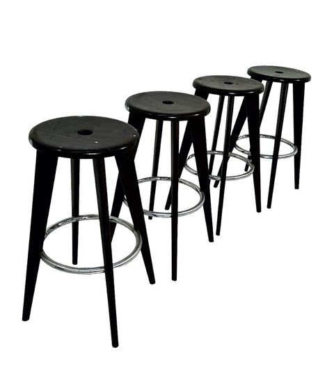 Set of 4 Tabouret Haut Jean Prouvé Bar Stool Vitra Dark Oak