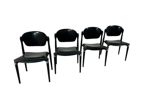 Set of 4 Rosewood and Black Lacquered "S83" Side Chairs by E.Gerli for Tecno