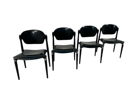 Set of 8 Black Rosewood and Black Lacquered "S83" Side Chairs by E.Gerli for Tecno