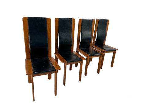 Afra & Tobia Scarpa ,set of four dining chairs, walnut, black leather, Italy, 1974. Table available too