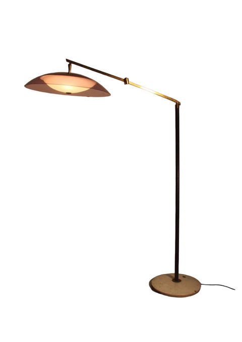 Italian Modernist Brass and Acrylic Adjustable Floor Lamp by Stilux