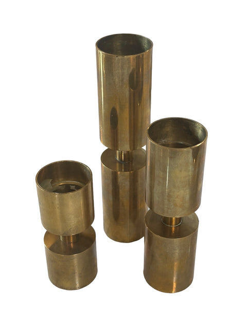 Set of 3 Brass Candle Holders by Thelma Zoéga for Zoégas Kaffe 1970s