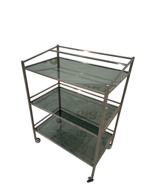 Italian 1970s Art Deco Revival Tiered Bar Cart in Chrome, Smoked Glass