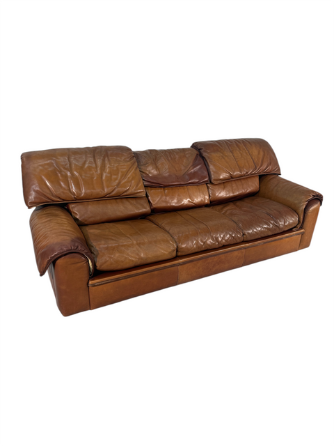 Roche Bobois Three Seater Vintage Sofa in Light Brown Leather