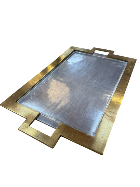 Italian Tray with brass frame and metallic finish. 70s