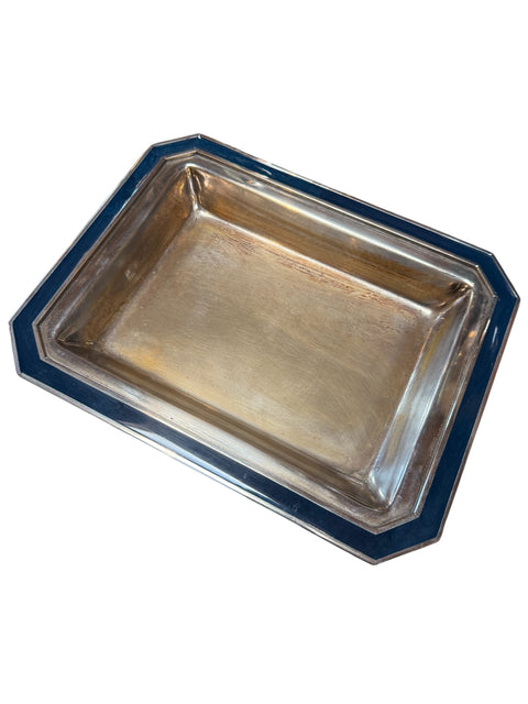 Vintage Italian Silver-Plated Tray with Enamel Border