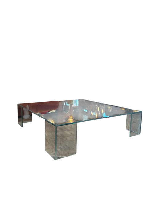 Vintage Italian Oversize Full Glass Coffee Table By Glas Italia 1960