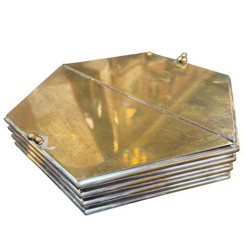 Hexagonal Brass & Silver Decorative Box with Wooden Interior