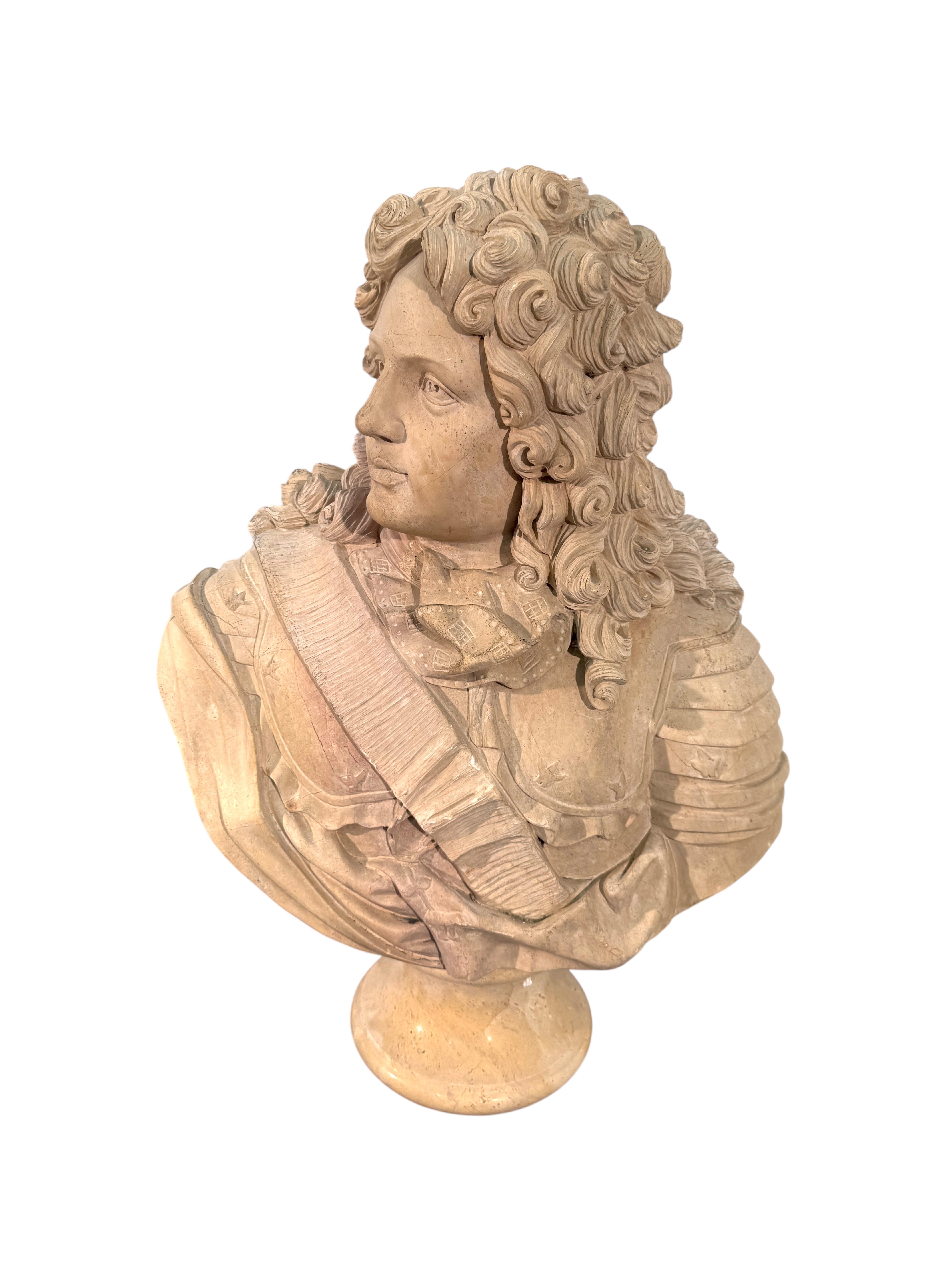 Grand Tour Carved Marble Bust of Louis XIV, Italy, 19th Century