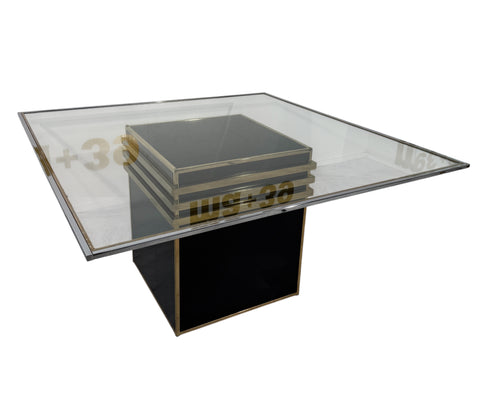 Romeo Rega Square Glass & Brass Dining Table, Italy, 1970s