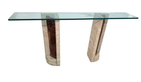 Italian Console Table with Travertine Base and Ancient Column Fragment