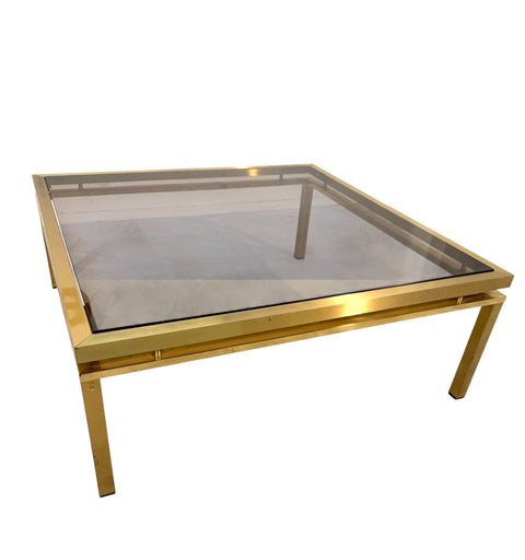 Mid-Century Modern Square Brass & Smoked Glass Coffee Table, 1970s