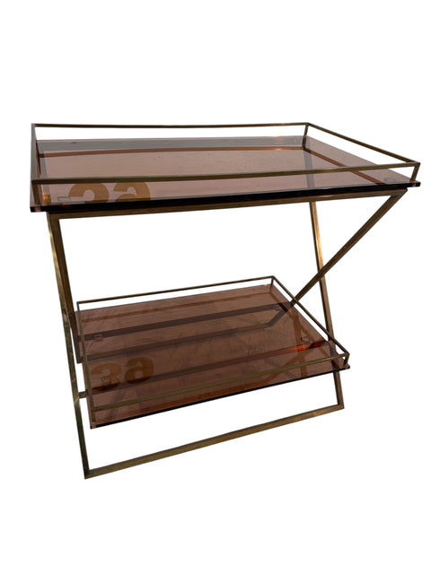 Brass & Smoked Rose Glass Side Table, 1970s Italy