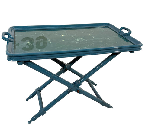 Vintage Italian Folding Tray Table with Green Marble Top