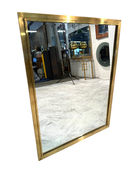 Mid-Century Italian Rectangular Mirror with Brass Frame