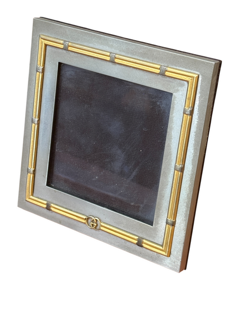 Vintage Italian Gucci Brass & Chrome Square Picture Frame, 1980s