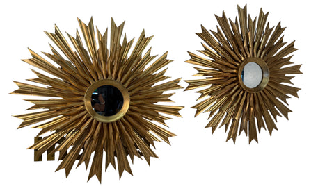 Set of 2, 1970s Vintage Italian Sunburst Gilded Wall Mirror