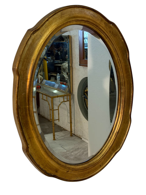 Vintage Italian Oval Mirror with Gilded Frame 1960s