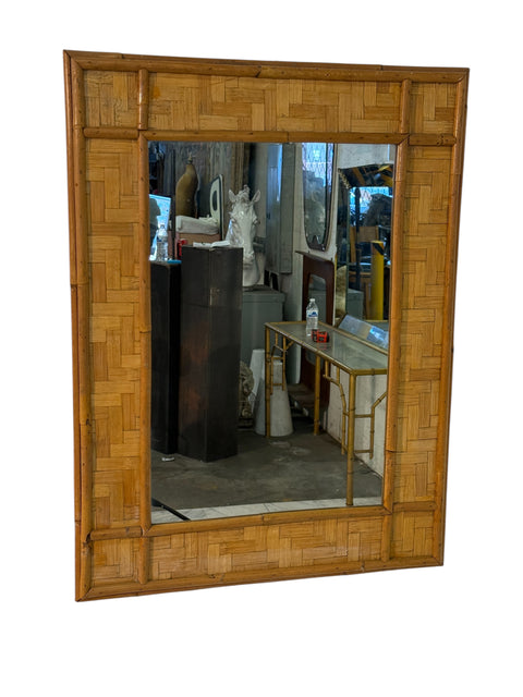 Vintage Rattan and Bamboo Wall Mirror
