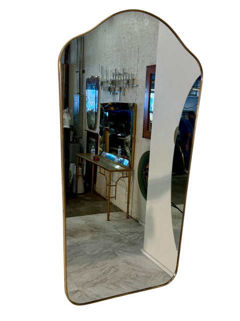 Mid-Century Brass Framed Wall Mirror with Curved Silhouette 1960s
