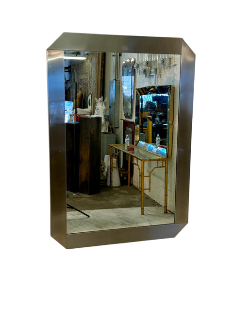 Large Wall Mirror with Wide Brushed Metal Frame