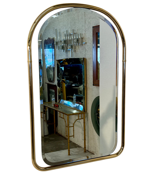 Round Top Vintage Wall Mirror with Brass Frame 1960s