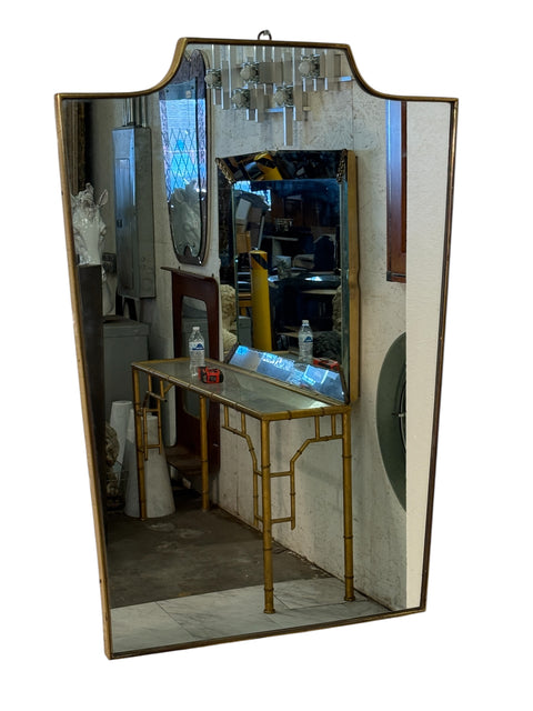 Vintage Mid-Century Italian Brass-Framed Mirror with Crown Detail 1960s